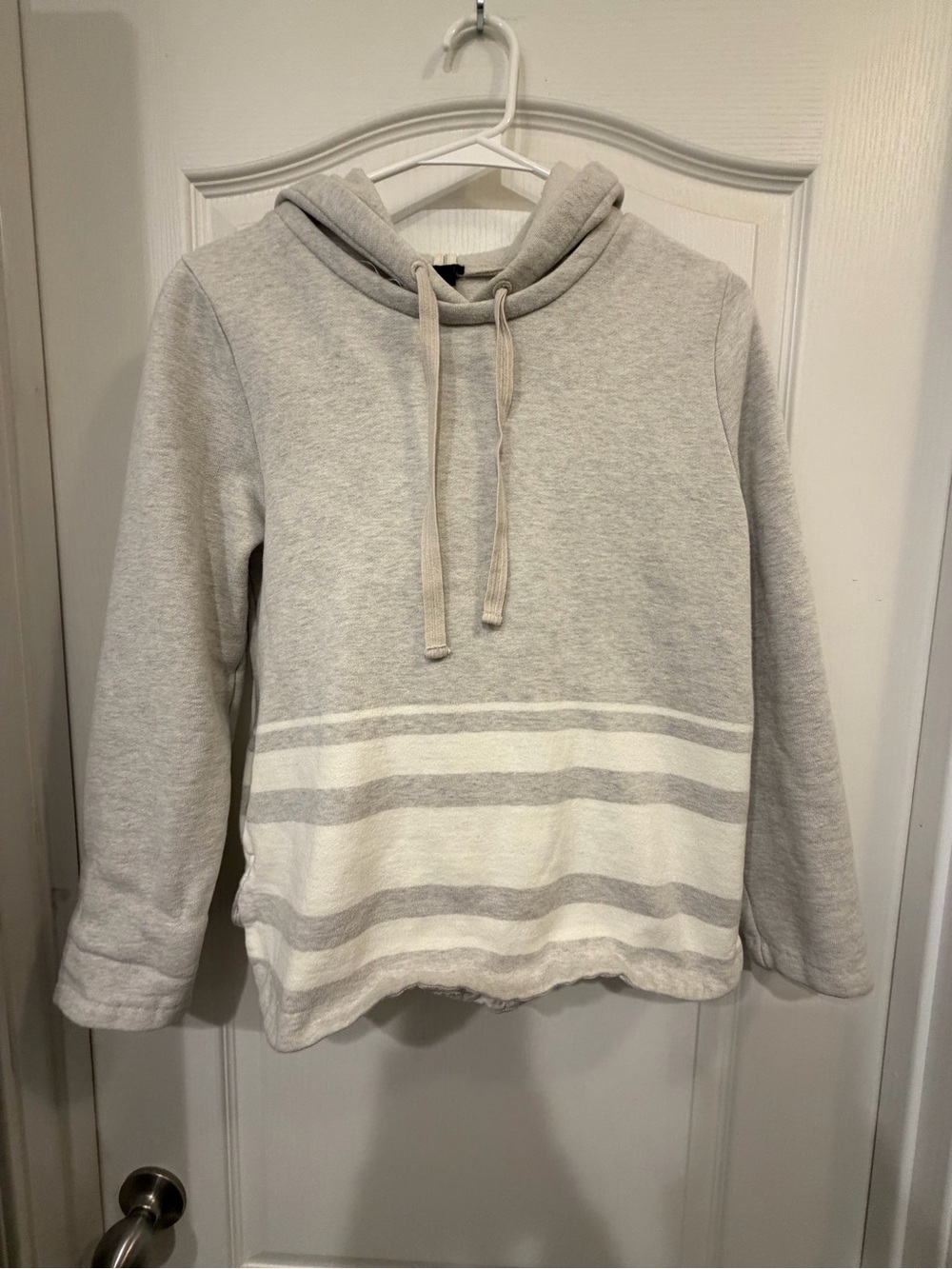 J. Crew Light Gray and Cream Striped Hooded Sweater